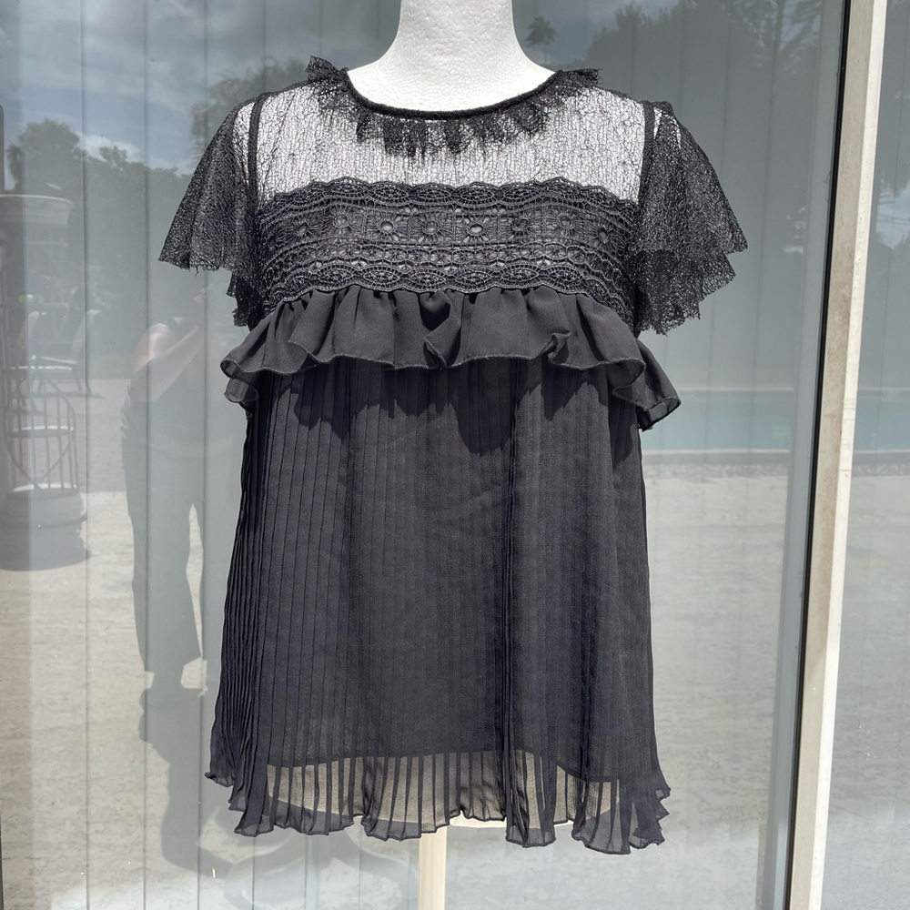Zara Black Ruffle and Lace Blouse Size XS